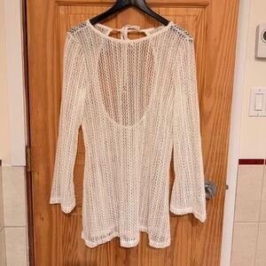 Ardene knit crochet beach cover up white cream